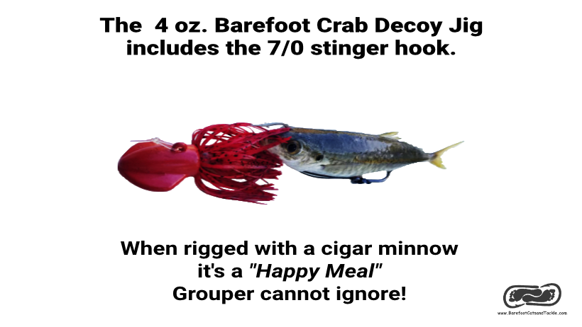 Barefoot Crab Decoy Jig rigged with a cigar minnow