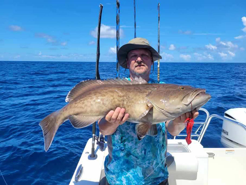 Jeff with a Gag Grouper on a Barefoot Tackle 12oz squid jig