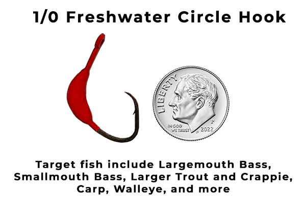 1/0 Circle hooks for Bass, Speckled Trout, Crappie, Carp, and Walleye