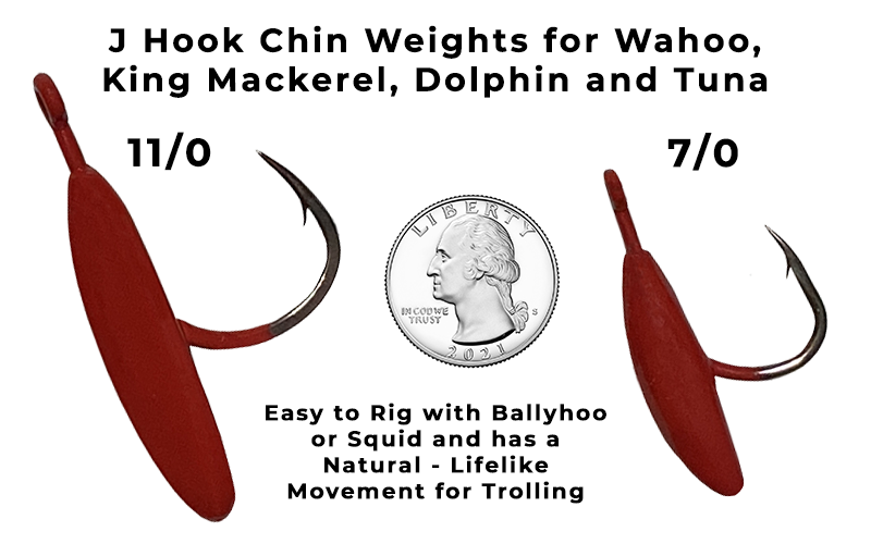 7/0 and 11/0 Barefoot J Hook Chin Weights for Wahoo, Kings, Dolphin (Mahi) and Tuna